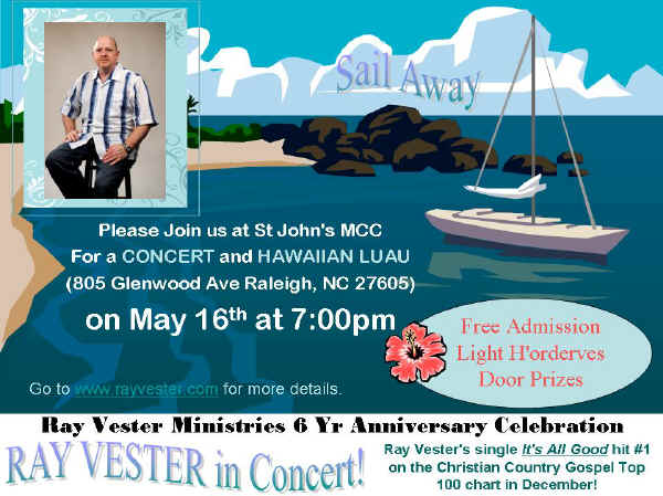 Ray Vester to Sing in Concert at St. John's MCC!